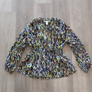 Diane von furstenberg silk blouse multicolor button peplum smock 4 artsy event